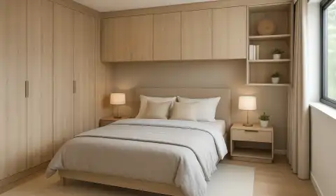 Quarto planejado com guarda-roupa e cabeceira em MDF, projeto sob medida MEB Móveis Planejados Cruzeiro SP